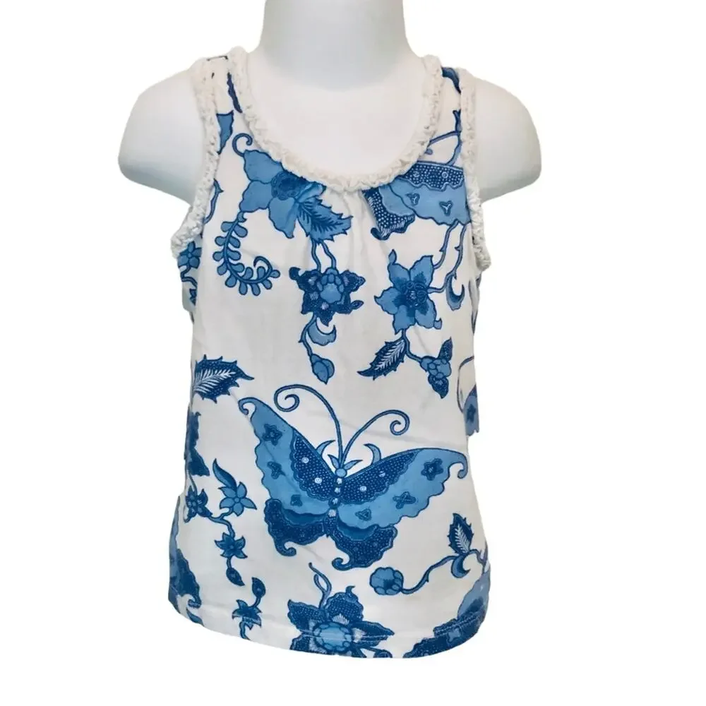 Girls 3 Baby GAP Playtime Favorites Ivory Blue Butterfly Sleeveless Ruffle Top